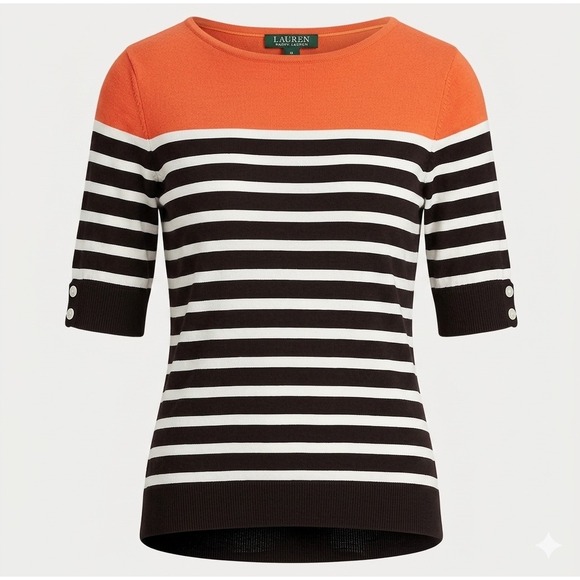 Lauren Ralph Lauren Sweaters - Lauren Ralph Lauren Striped Colorblock Knit Top Nautical Preppy Womens L Orange